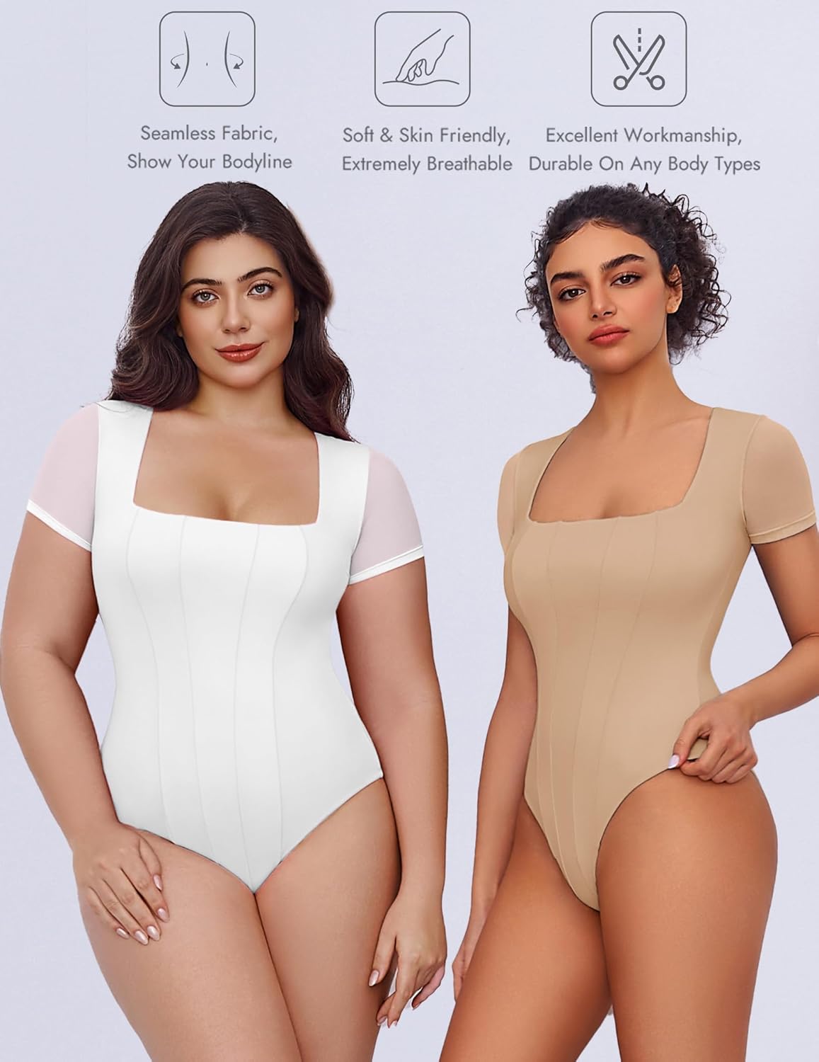 Avidlove Women's Short Sleeve Bodysuits Sexy Square Neck Body Suit Mesh Double Lined Tshirt Leotard Tops Going Out - Image 3