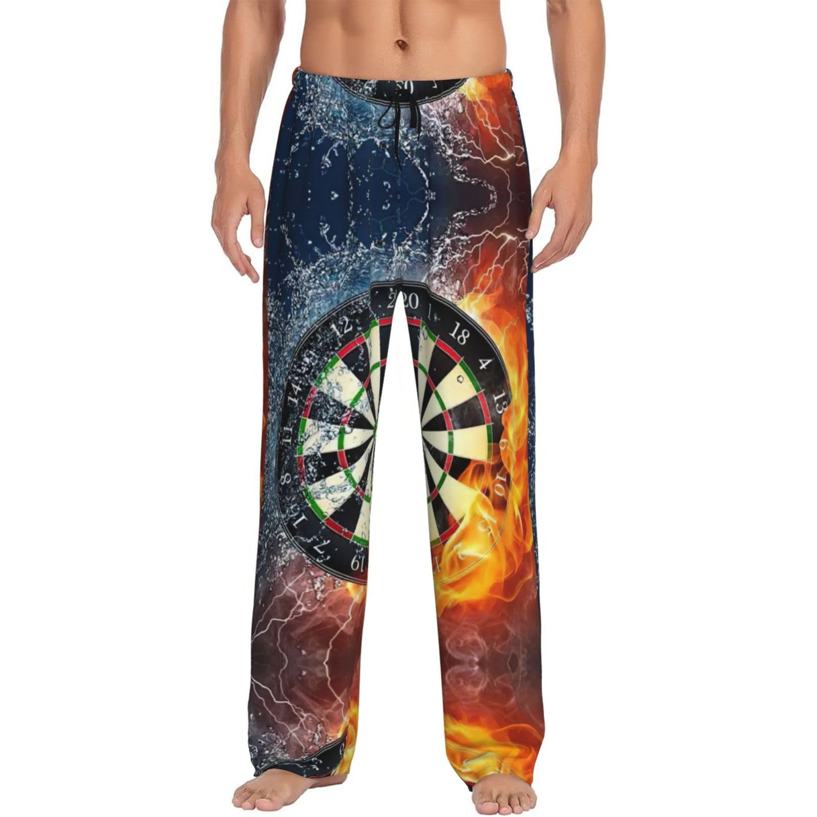 Jejea Men's Black Dart Board Print Pajama Pants, Warm Lounge Pj Bottoms For With Pockets Drawstring Comfortable