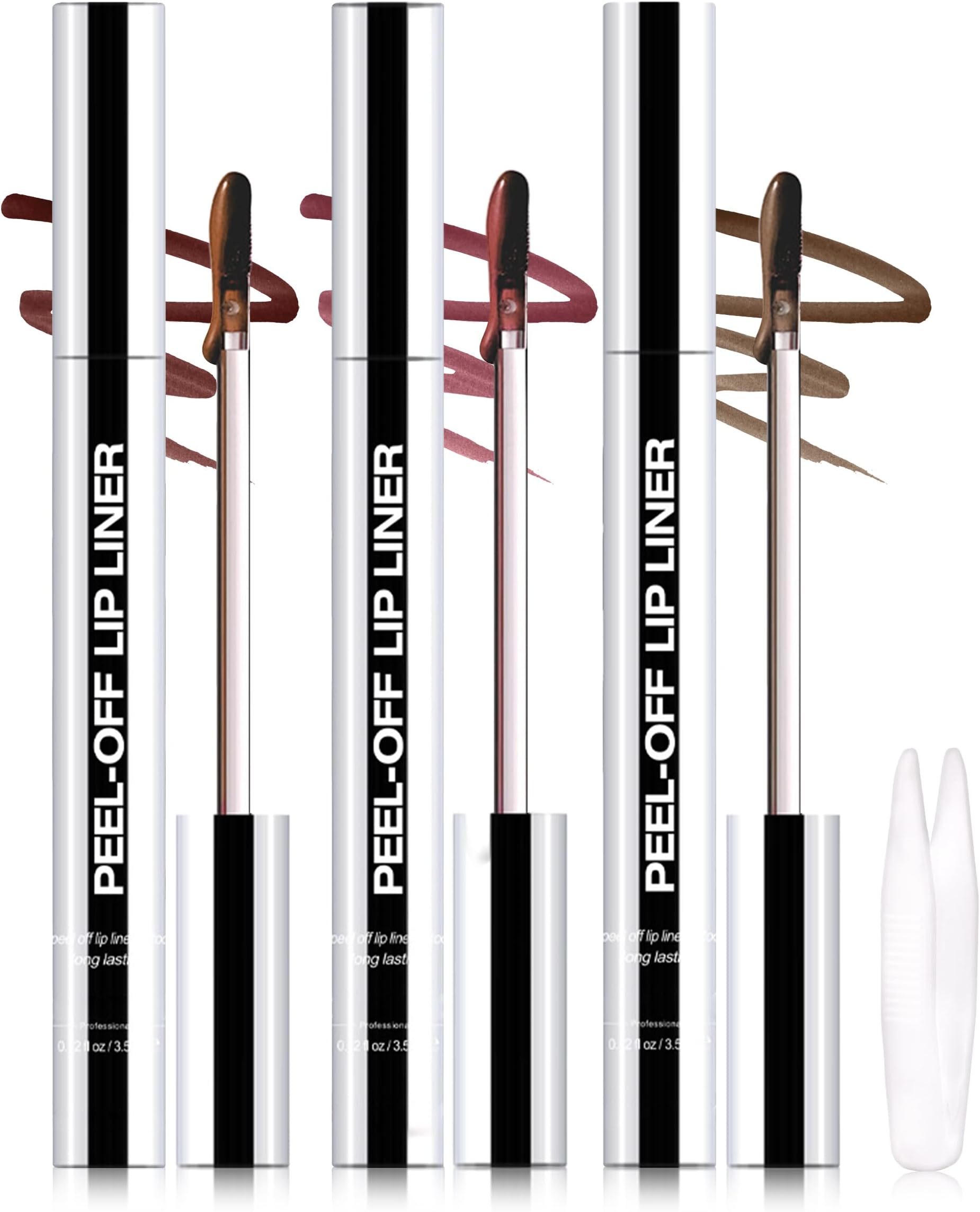 Erinde 3PCS Peel Off Lip Liner Stain, Long Lasting Tattoo Lip Liner with Tweezer, Matte Finish Peel Off Lip Stain, Waterproof Transfer Proof Lip Stain Peel Off, Non-Stick Cup Nude Lip Stain Lipliner