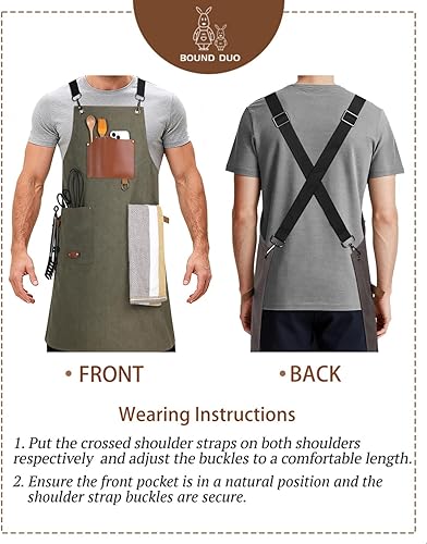 Miniatura 6 de Delantales de chef para hombres profesionales, 3 bolsillos espaciosos, delantal de barbacoa para hombres y mujeres, espalda cruzada ajustable para