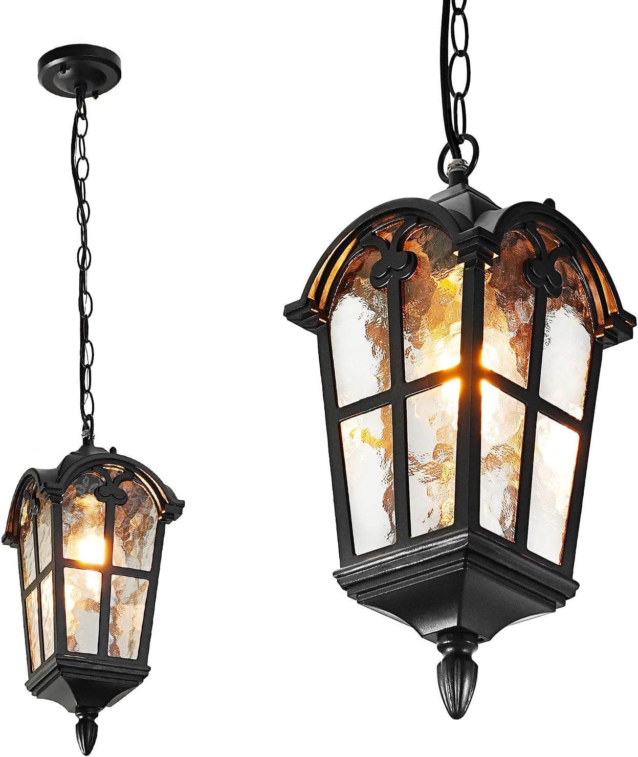 Black Outdoor Pendant Lights for Porch Hallway Patio, Aluminium Exterior Hanging Light Fixture, Outside Waterproof Vintage Hanging Lantern Light, Height Adjustable Outdoor Pendant Lamp