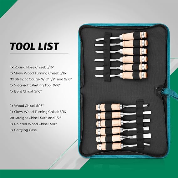 Monkey King Bar-12pcs Wood Carving Chisel Set- Sharp Woodworking Tools with Case Storage