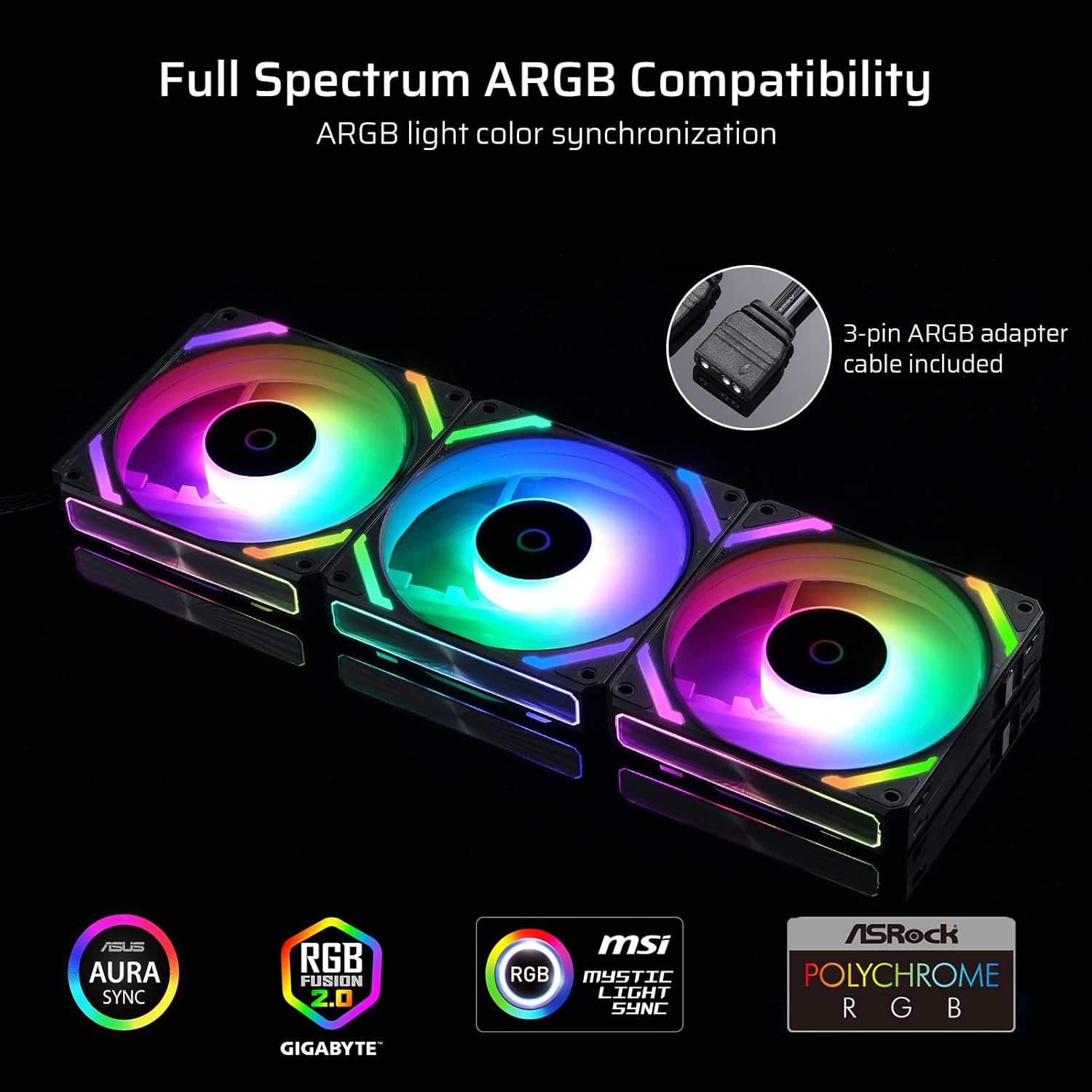 LTC CF-121D 120mm PCケースファン デイジーチェーン接続 5V 3ピン ARGB照明 4ピン PWMケースファン  ラジエーター/コンピュータケース冷却用 120x120x25mm 3パッ LTC CF-121D 120mm PCケースファン デイジーチェーン接続  5V 3ピン LTC CF-121D 120mm PCケースファン ...