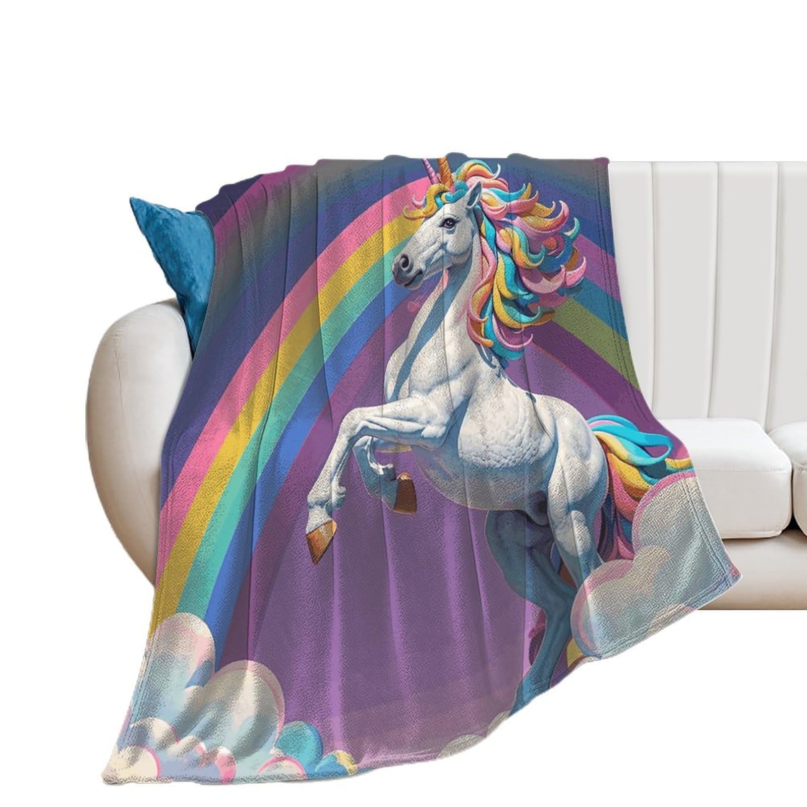 Couverture flanelle cheval arc-en-ciel cadeau d'anniversaire original