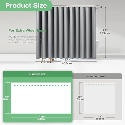 Vista 103 de Dynamene Cortina de ducha larga de tela negra – Cortinas de ducha de tela alta y resistente con textura de gofre, juego de cortina de baño de lujo