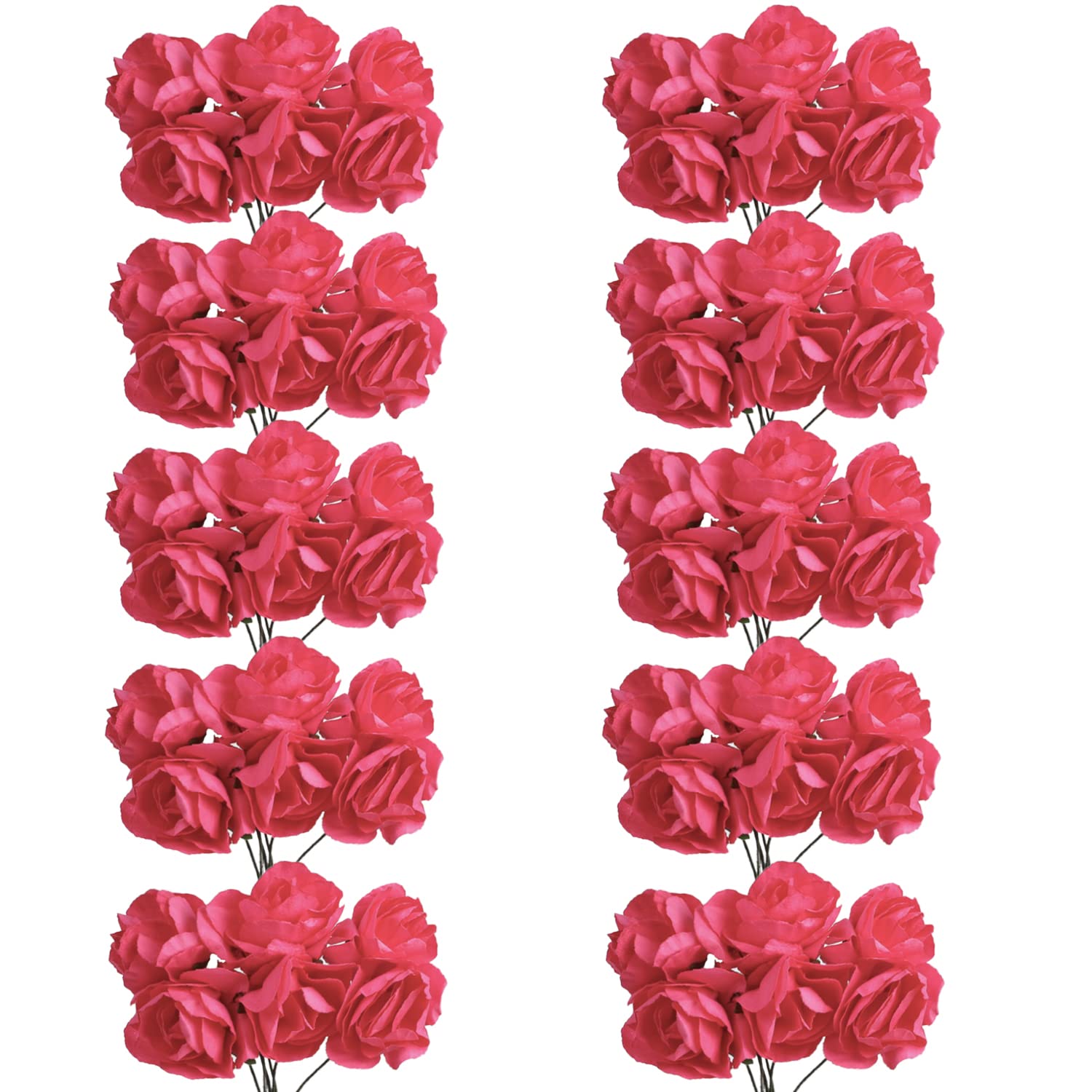 CCINEE144pcs Mini Paper Flowers, 30mm Mulberry Paper 1.2" Artificial Rose Flower with Stem for DIY Crafts Projects Scrapbooking Wedding Decorations (Rose Red)