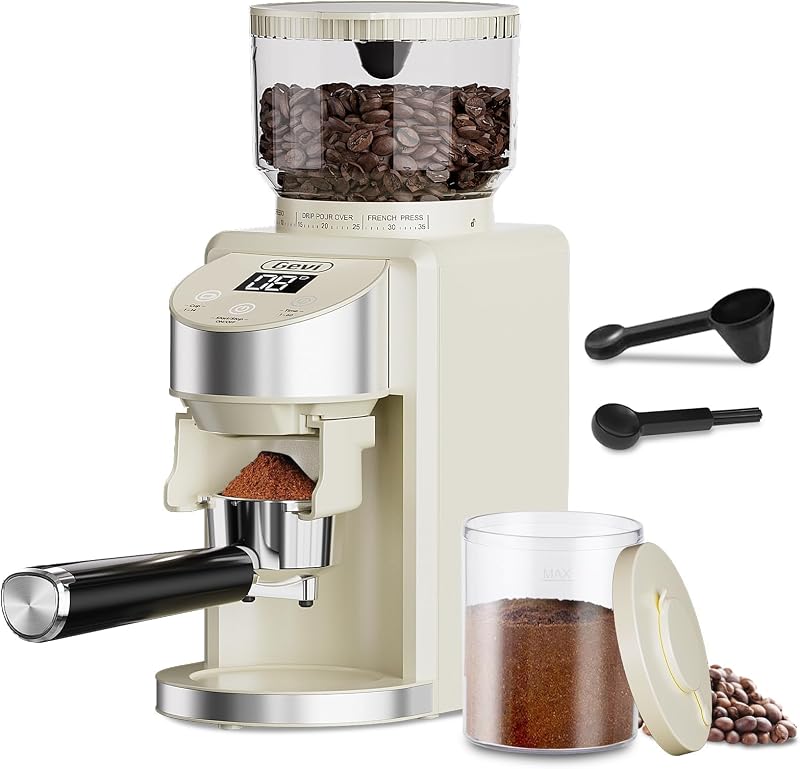 Burr Grinder,35 Grind Espresso Drip French Press,Anti-Static Beige | 35 Grind Levels for Espresso, Drip & French Press, Anti-Static Burr, Low-Speed Retains Coffee Aroma