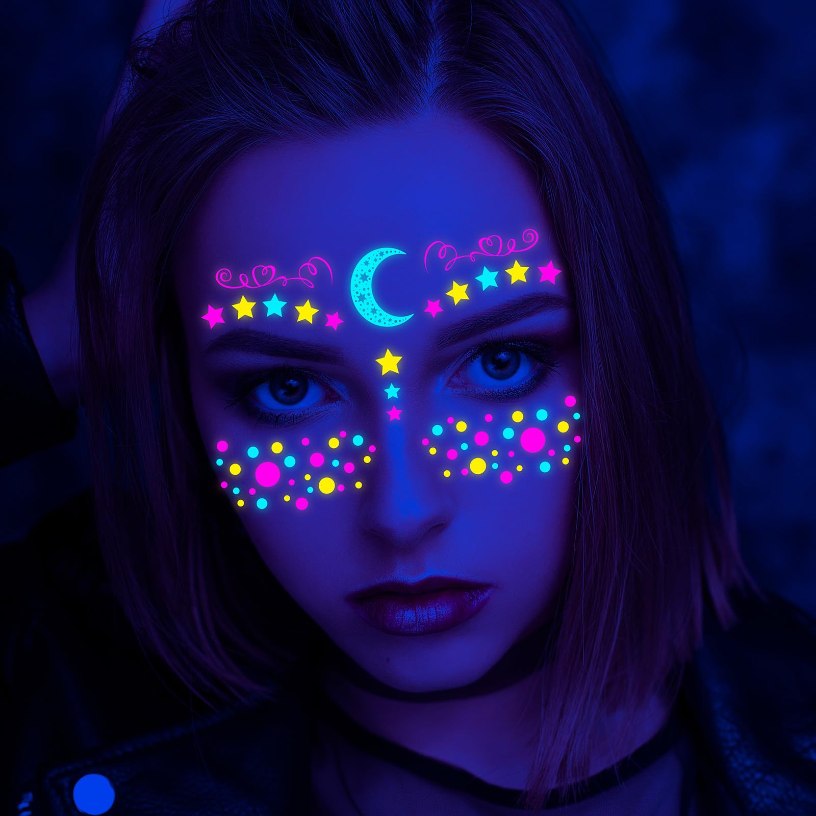 Eowppue 10 Pcs Face Tattoo, Glow in The Dark Tattoos, Temporary Face Stickers, Rave Accessories, Festival Accessories - Image 2