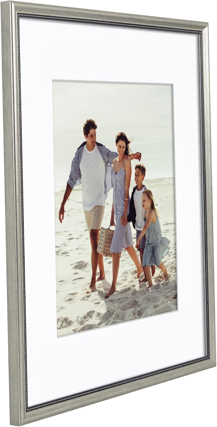 Americanflat Vintage Frames - 16x20 Picture Frame with Beaded Accents and Polished Plexiglass - Use as 11x14 Frame or Display 16x20 Photos Without Mat - Heirloom Collection - Wall Display - Silver