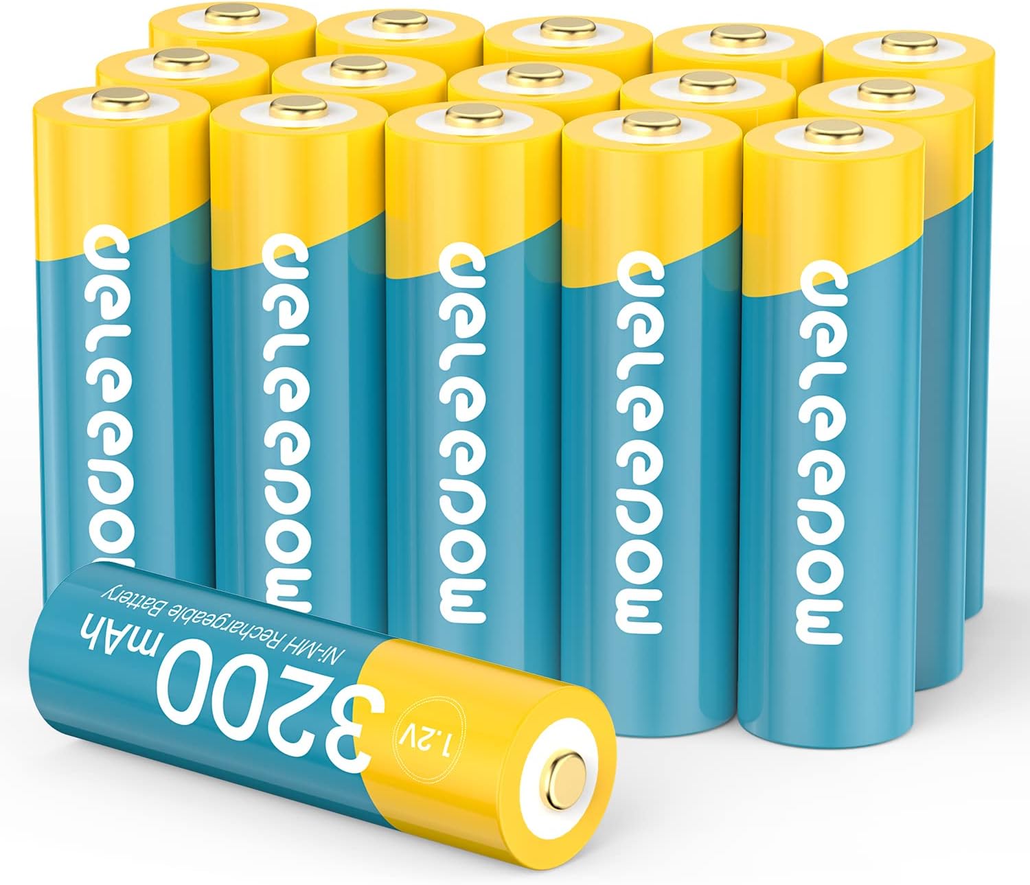 Deleepow AA Rechargeable Batteries 3200mAh Nimh AA Rechargeable Batteries 16-Pack 1.2V 1200 Cycle Highly Conductive Gold-Plated Anode(Only Battery)