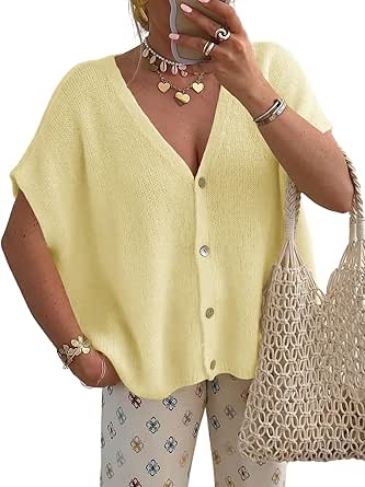 Saodimallsu Women's Fall Short Sleeve Cardigan Sweater Oversized Top