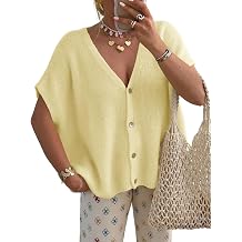 Womens Summer Oversized Cardigans Batwing Short Sleeve Lightweight Button V Neck Casual Knit Sweater Tops