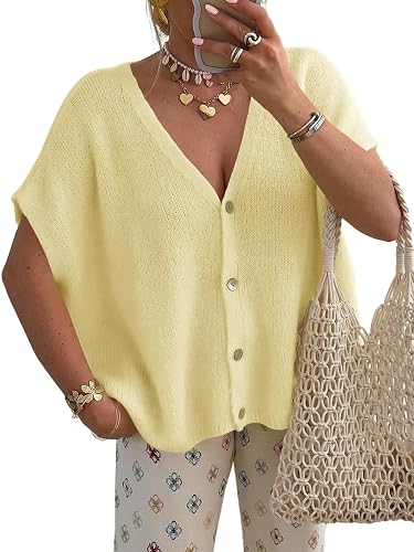 Saodimallsu Womens Fall Short Sleeve Cardigans Sweater Oversized Tops |
