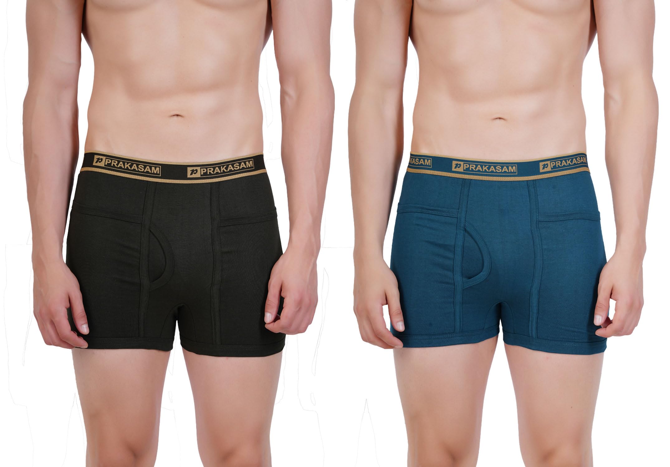 PRAKASAM COTTONMarlow Mens 100% Pure Combed Cotton Outer Elastic Pocket Trunks (Pack of 2), Air force green , Dark green, 105 CM
