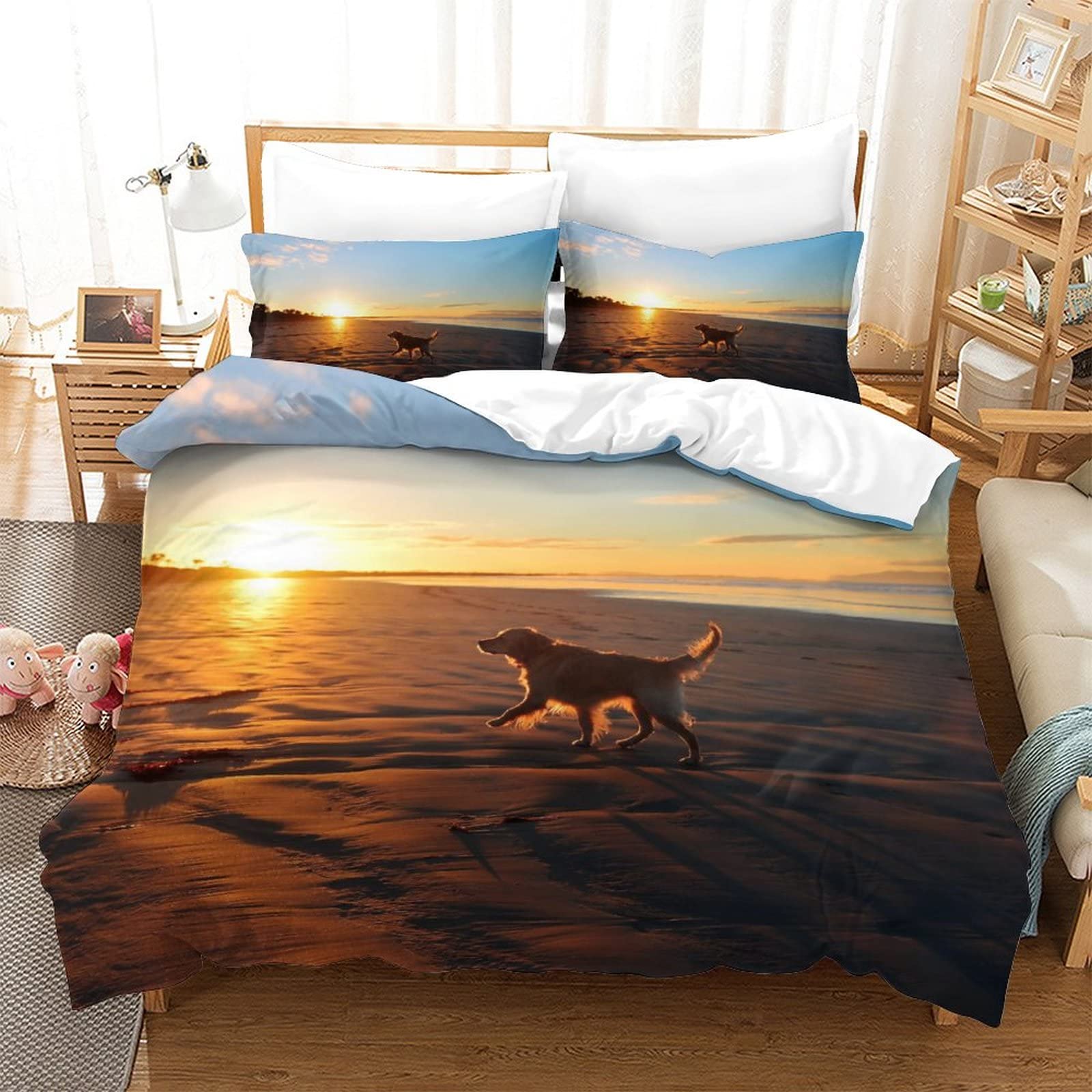 Housse de couette chien 200x200cm lit double drap microfibre lavable facile