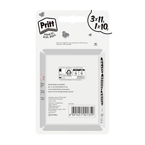 Pritt Stick Yapıştırıcı, 3+1 Simli ve Güvenli El işi Yapıştırıcısı, Hızlı ve Pratik Yapıştıran Okul ve Ofis Malzemesi, 3x11g+1x10g Pritt Stick Yapıştırıcı Pembe