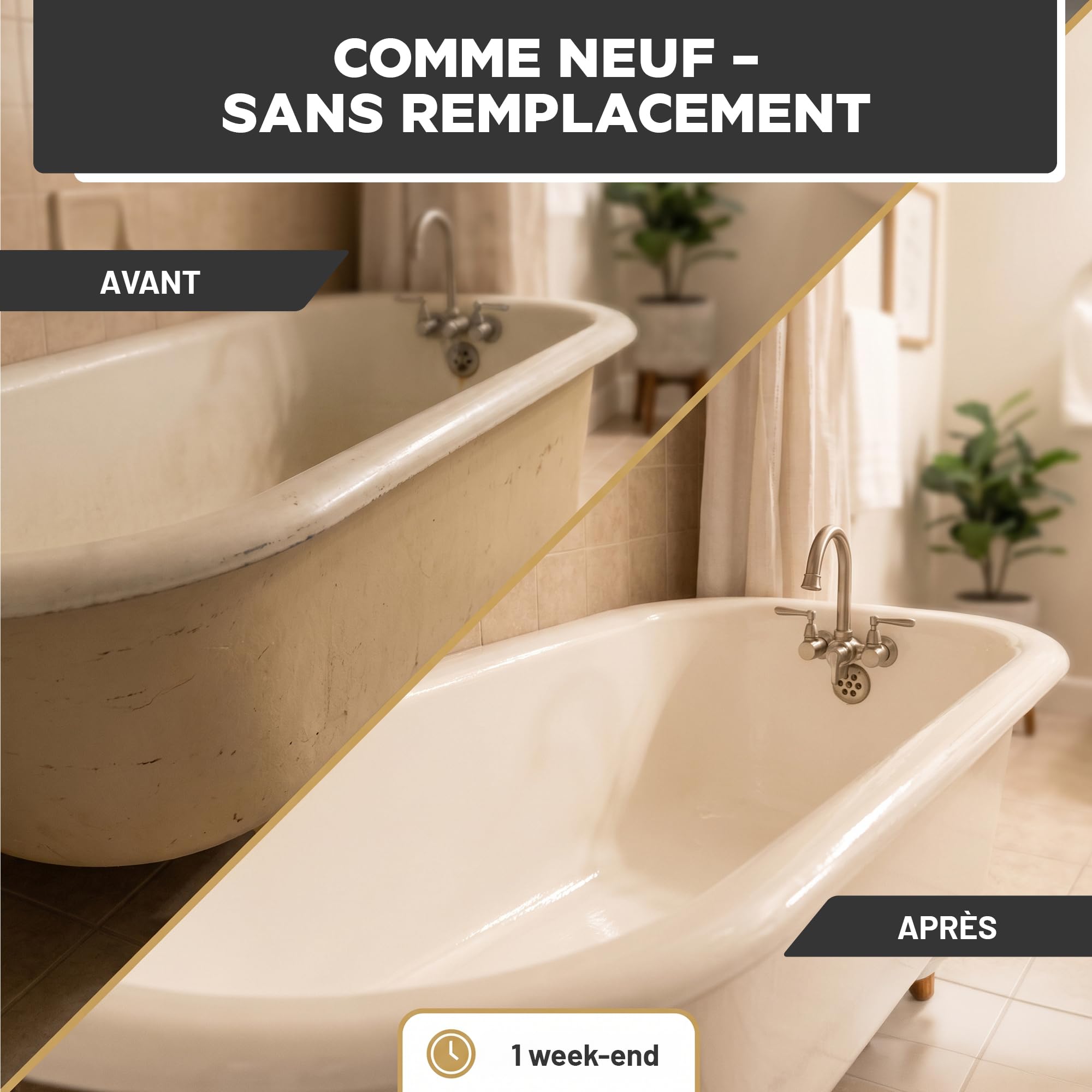 LM-Kreativ Peinture Baignoire 2K 500 ml - Noir Charbon - Peinture Carrelage Salle de Bain 3 en 1 pour Baignoire, Receveur de Douche et Lavabo