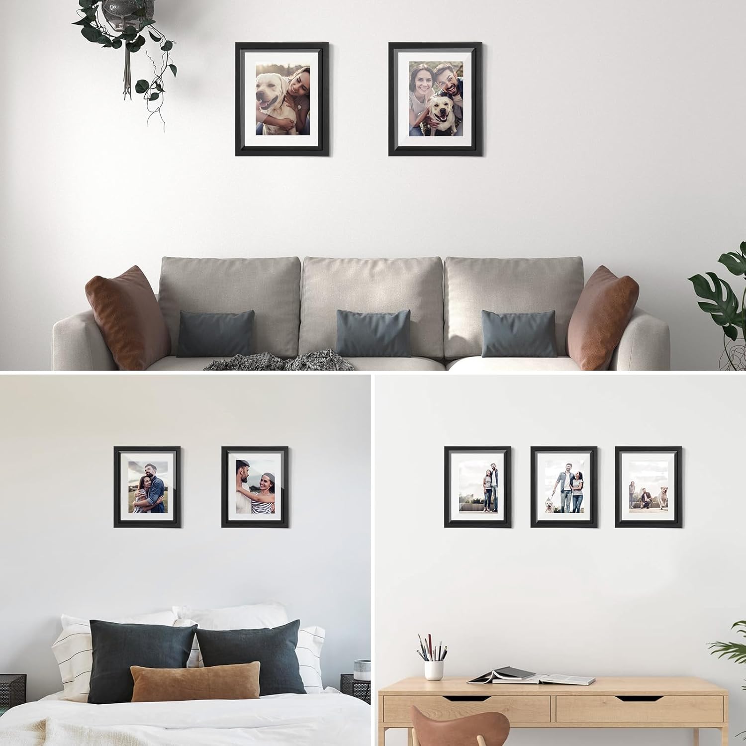 LBECUA Floating Picture Frames Set of 6, 8x10 Floating Frame with Double Glass for 4x6, 5x7 or Full Display 8x10 Photo, Desktop or Wall Hanging, Black