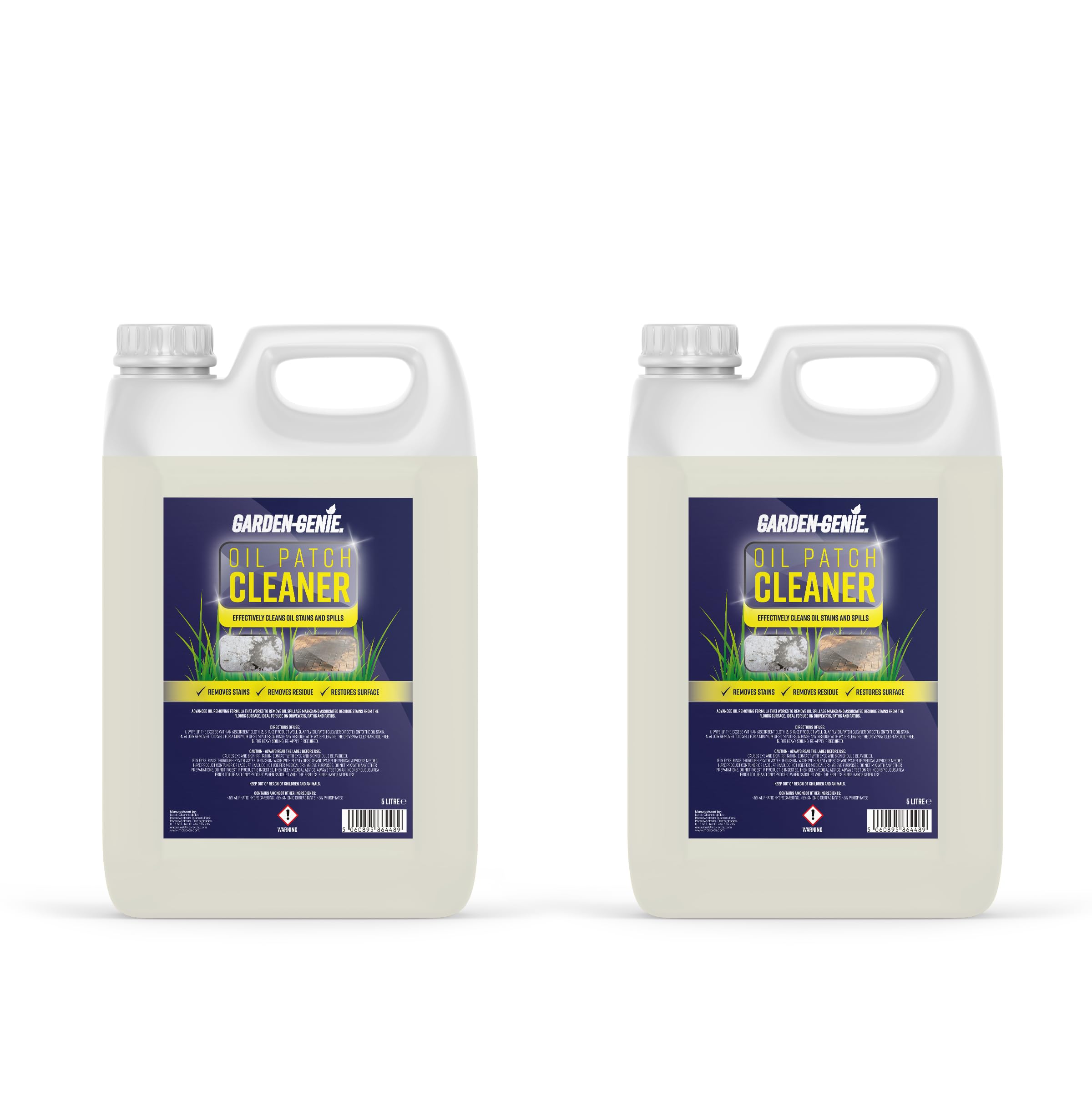 Garden Genie - Oil Patch Cleaner Removes Tough Stains from Driveways & Patios - 10 Litre (2x5 Litre), Clear