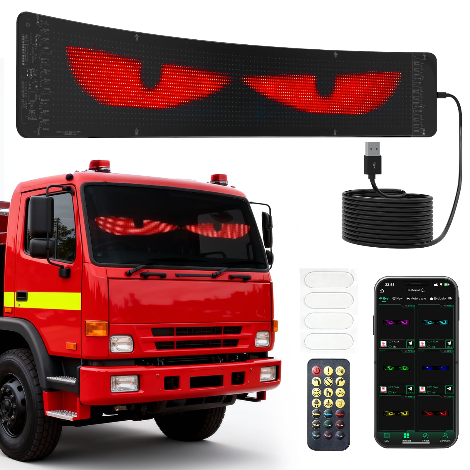 SIBI LIGHTING Led Augen, 12 x 60 cm Devil Eyes LED-Anzeige mit Fernbedienung & Bluetooth-App, DIY Programmierbare, Flexible LED Laufschrift für Auto, Lkw, Werbung, Party-Deko