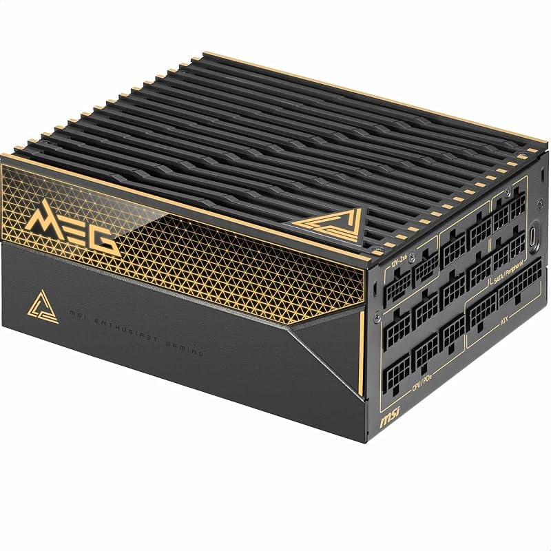MEG Ai1600T PCIE5 Power Supply Unit, 1600W, 80 Plus Titanium, ATX 3.1, PCIe 5.1 GPU Support, Dual-Native 12V-2x6, Cables with Dual-Color 12V-2x6 connectors, ATX PSU, Braided Cable