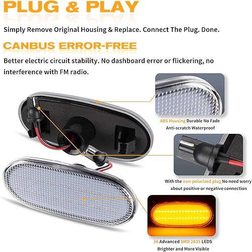 Miniatura 5 de POPMOTORZ Juego de 2 luces LED de señalización de giro lateral para VW C-rafter 2006-2018 Mercedes Sprinter W906 2006-2018 (Lente transparente)