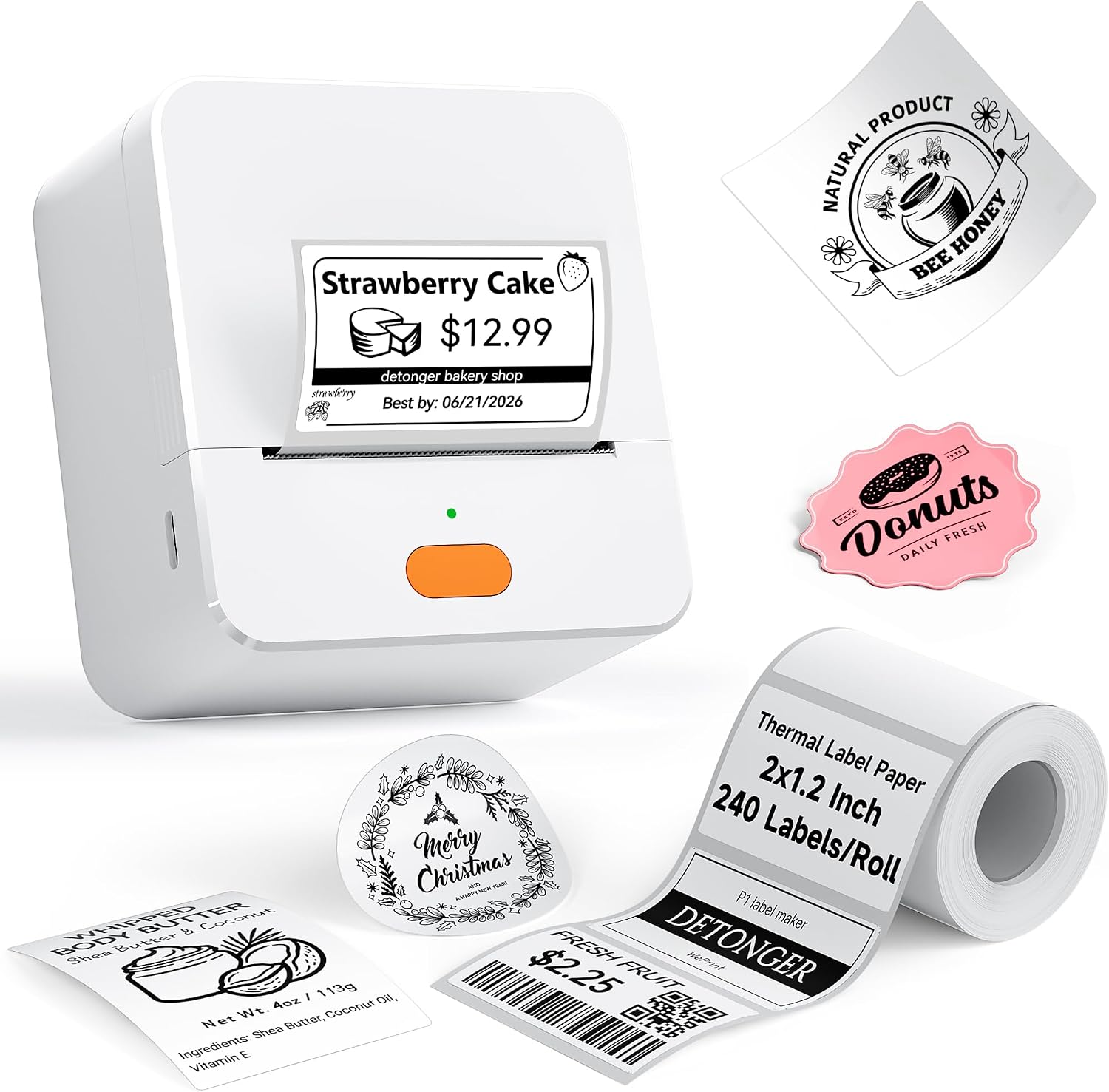 P1 Label Maker Machine 2" Portable Barcode Sticker Maker Printer, Thermal Label Maker for Small Bussiness, Home Organization, Bakery Shop, Office (with 1 Roll 2"x1.2"(50x30mm) Thermal Label)