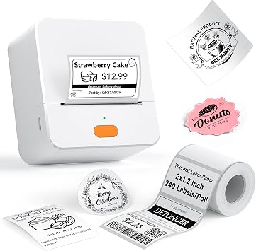 P1 Label Maker Machine 2" Portable Barcode Sticker Maker Printer, Thermal Label Maker for Small Bussiness, Home Organization, Bakery Shop, Office with 1 Roll 2"x1.2"50x30mm Thermal Label