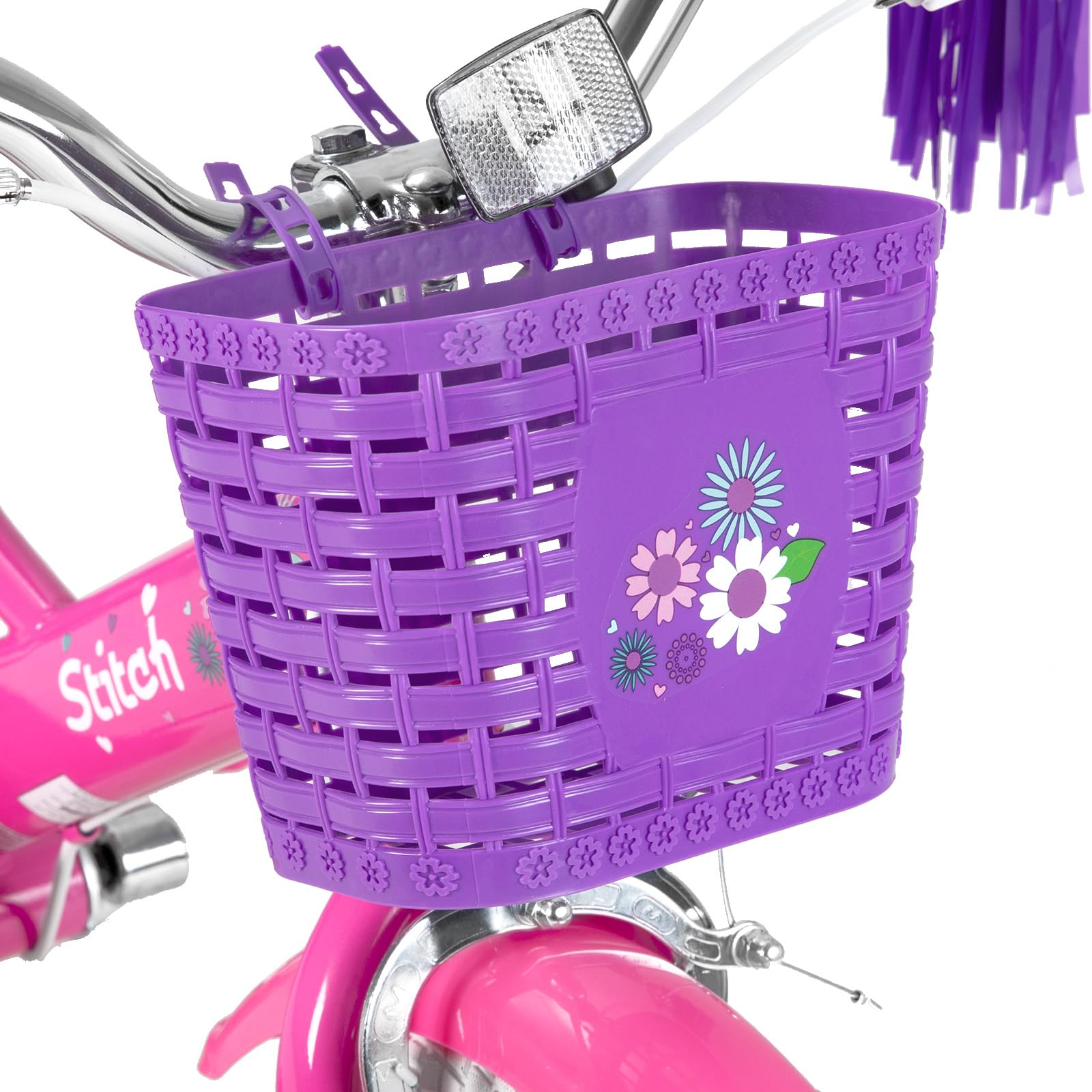 STITCH Little Daisy - Bicicletta per bambini da 3 a 5 anni, 14 pollici, con ruote di supporto con cestino e stelle filanti, colore: Viola