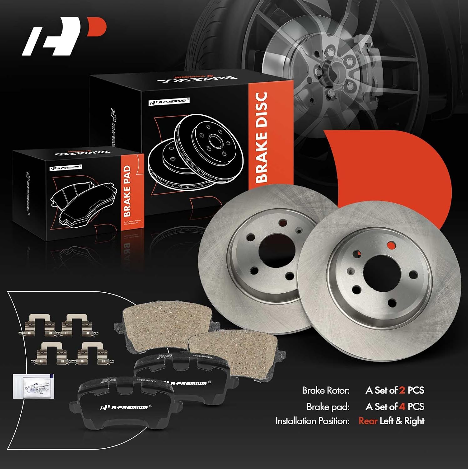 A-Premium 11.80 inch (299.9mm) Rear Solid Disc Brake Rotors + Ceramic Pads Kit Compatible with Select Audi Models - A4 2009-2016, A4 Allroad, A4 Quattro, Q5, A5, A5 Quattro, Allroad, 6-PC Set