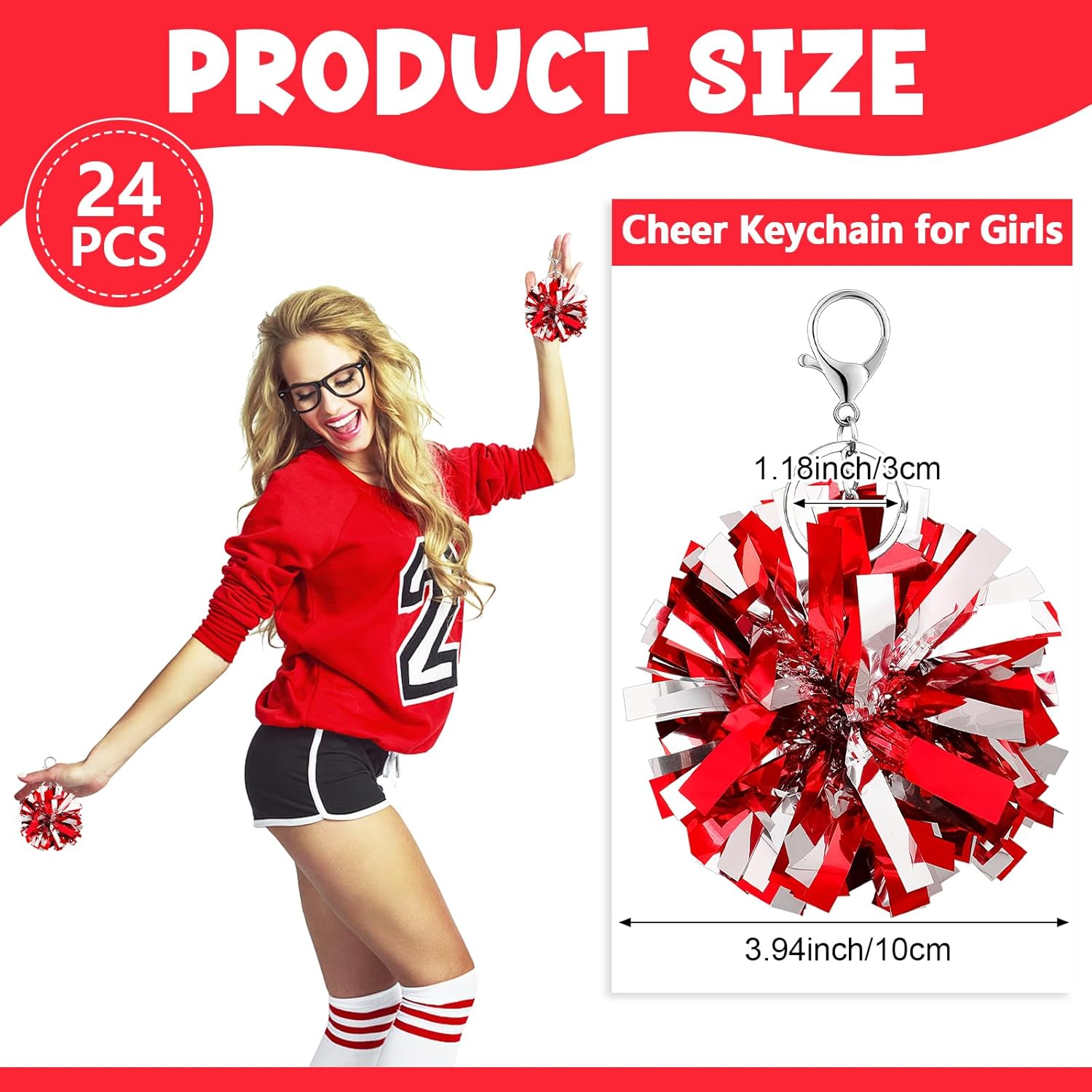 24 Pcs Cheer Pom Pom Keychain Cheerleader Gift Cheering Keyring Camp Team Gift - Image 2