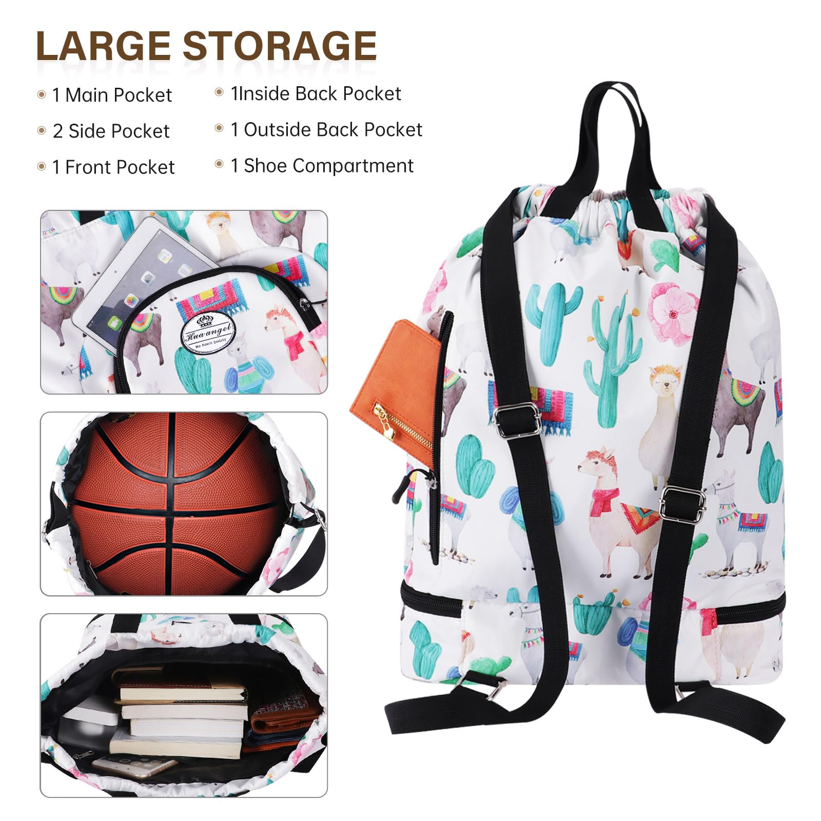 HUA ANGEL Unisex Drawstring Backpack Sports Gym Bag Drawstring Bag Weekend Daypack With Shoe Compartment for Women Men Basketball Football Outdoor Fitness Yoga Swimming Beach - Image 3