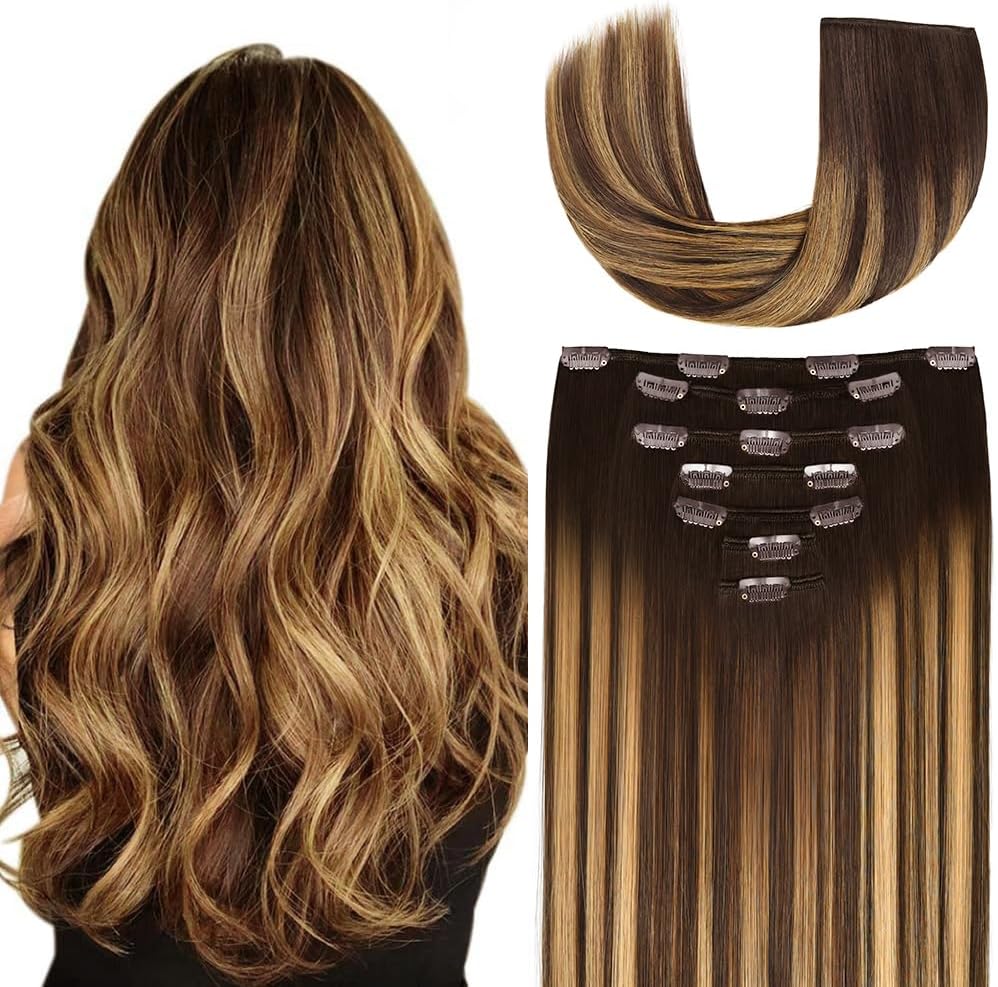 22 Inch Clip-in Hair Extensions Remy Human Hair for Women - Soft Handmade Real Human Hair Clip in Extensions, Straight, Thick, 165g 7pcs #(4T27) P4 Color