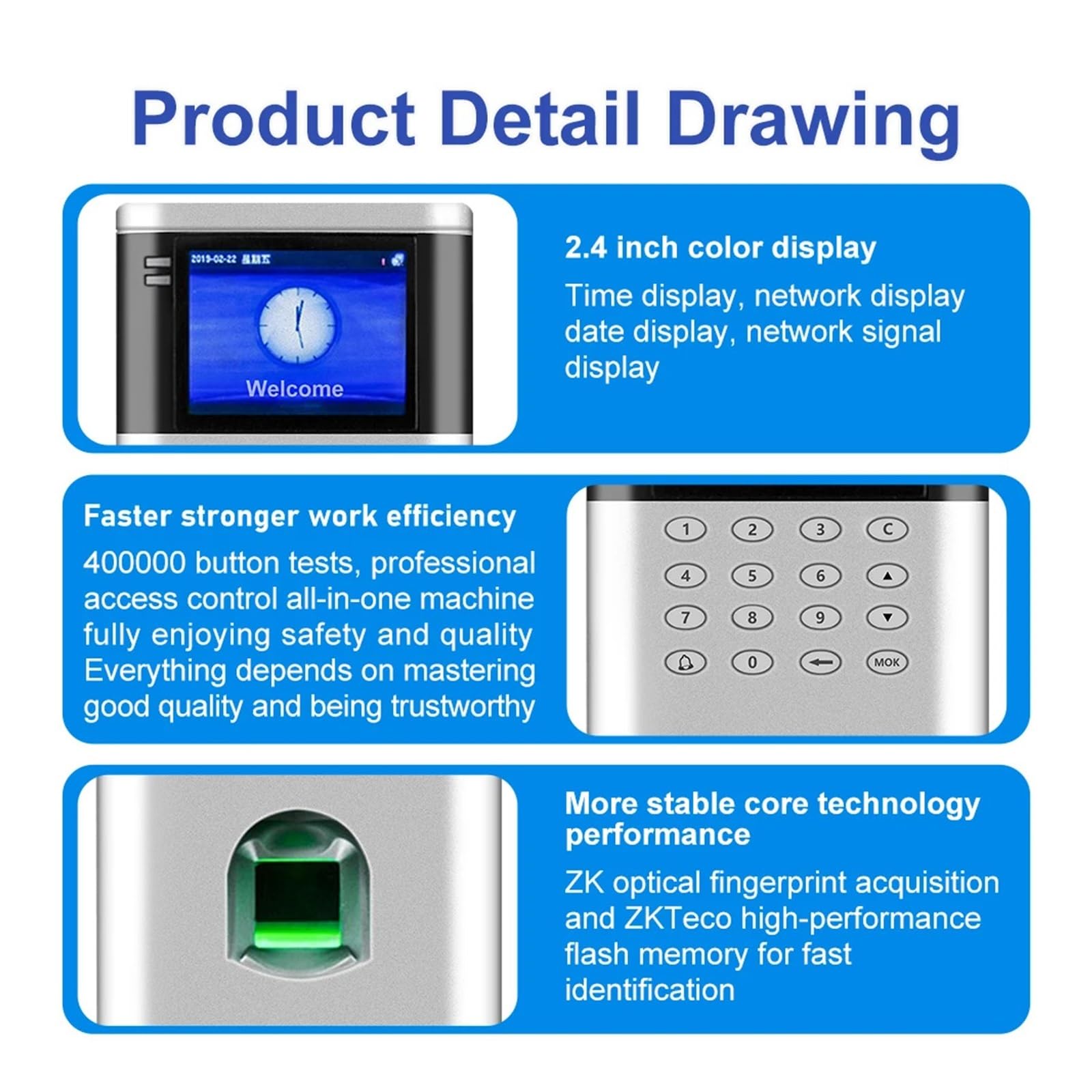 Clocking In Machine Elektrische Fingerabdruck-Zugangskontrolle Anwesenheitsmaschine für Smartcard-System TCP Ip Digicode Time Clock Recorder Of260