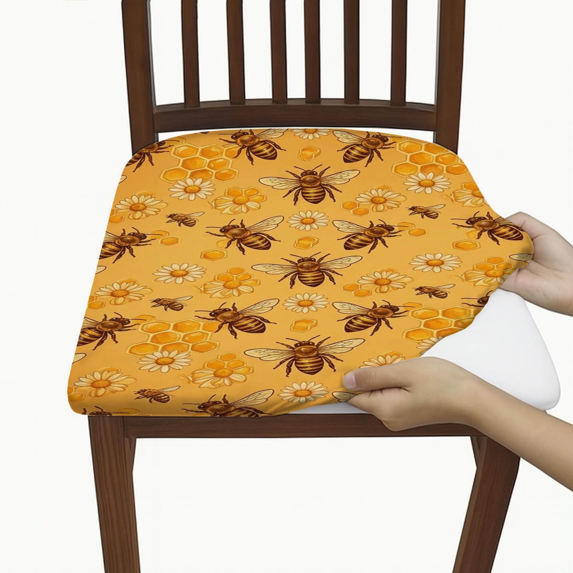 Housse de chaise abeille lot de 6 en élasthanne lavable jaune
