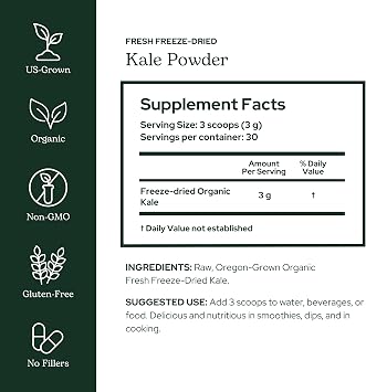 Eclectic Herb - Organic Kale Powder Supplement | Nutritional Support, Daily Fiber, Vitamins + Minerals | Superfood Powder + Daily Greens Drink Mix | USDA Organic, Non-GMO, Vegan (3.2 oz | 90 g)