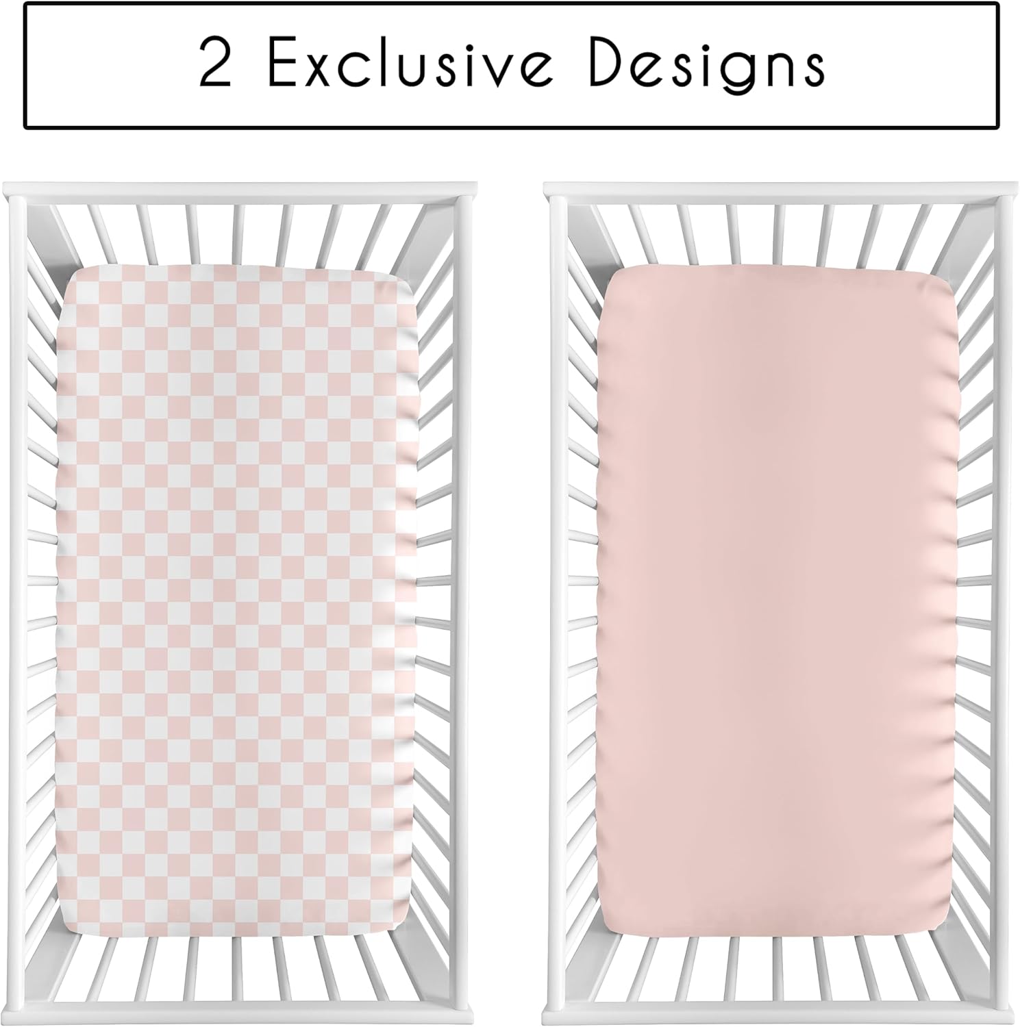 Sweet Jojo Designs 2-Piece Baby Crib Sheets Set (Pink Gingham Checkered Plaid) for Girls, Infant Nursery, Toddler Room - Fitted, Standard Size (Solid Blush and Vintage, Classic, Checkerboard, Retro)