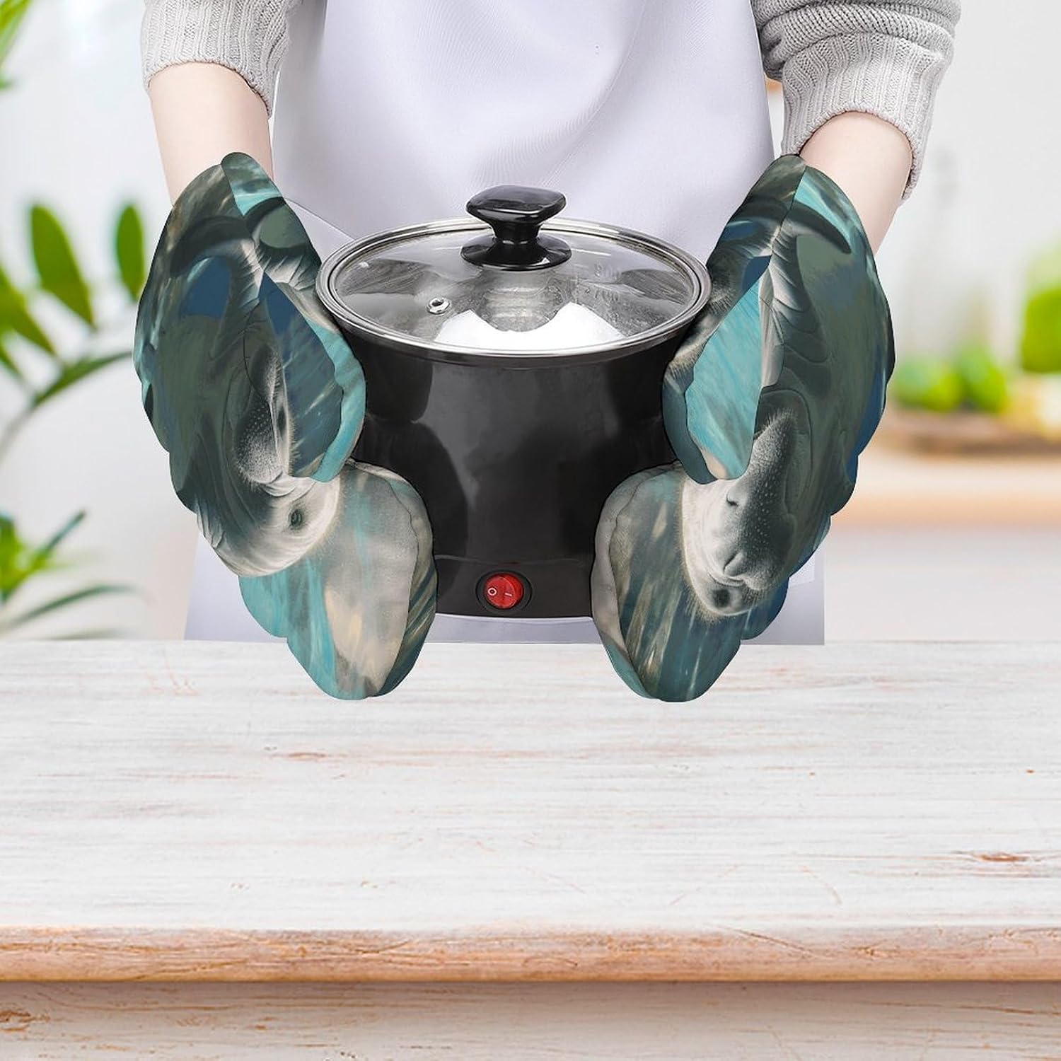 2 Pcs Oven Mitts Heat Resistant Kitchen Gloves Soft Safety Cute Sea Animal Manatee Oven Glove for Microwave, Barbecue