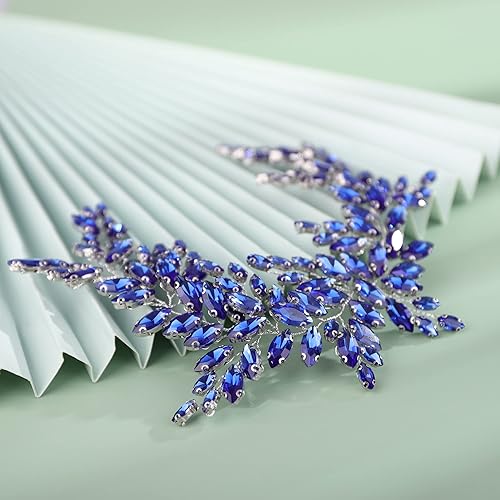 Miniatura 3 de Kercisbeauty Diadema de cristal azul con diamantes de imitación para boda, pieza de pelo plateado para mujeres y niñas, joyería para el cabello