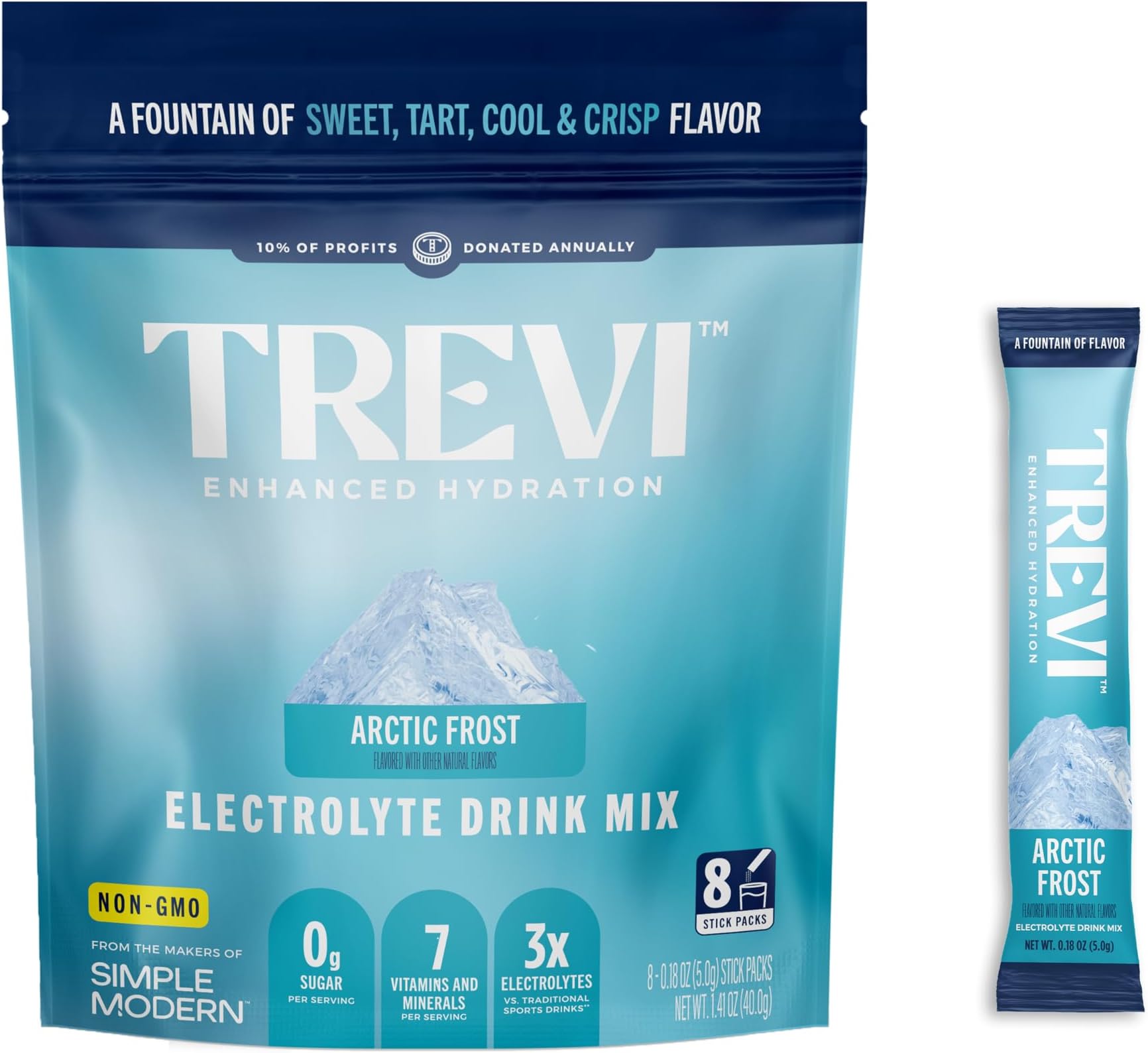 TREVI™ Everyday Sugar Free Electrolytes - Essential Drink Mix Hydration Powder Packets - 8 Count - Arctic Frost