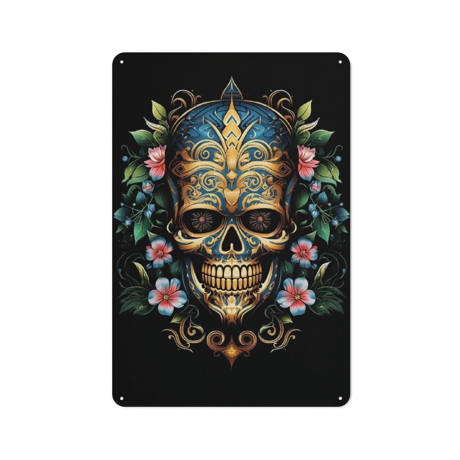 Metal Wall Sign 30x20cm Featuring Mesoamerican Skull 1 for Café Or Home Bar, for Metal Sign Collectors, for Garage And Workshop Walls