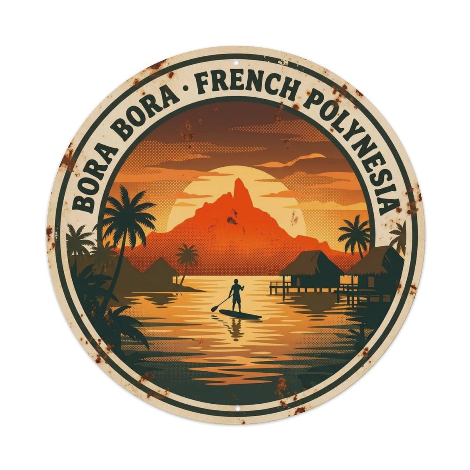 Paddleboard BoraBora Otemanu Lagoon Sunset Retro Metal Tin Sign