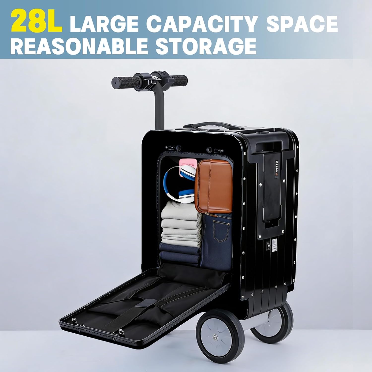 Electric Scooter Suitcase Smart Rideable Luggage 20" Motorized Suitcase Zipperless Carry-On Luggage for Travel, USB Port & TSA Lock Mothers Day Gifts