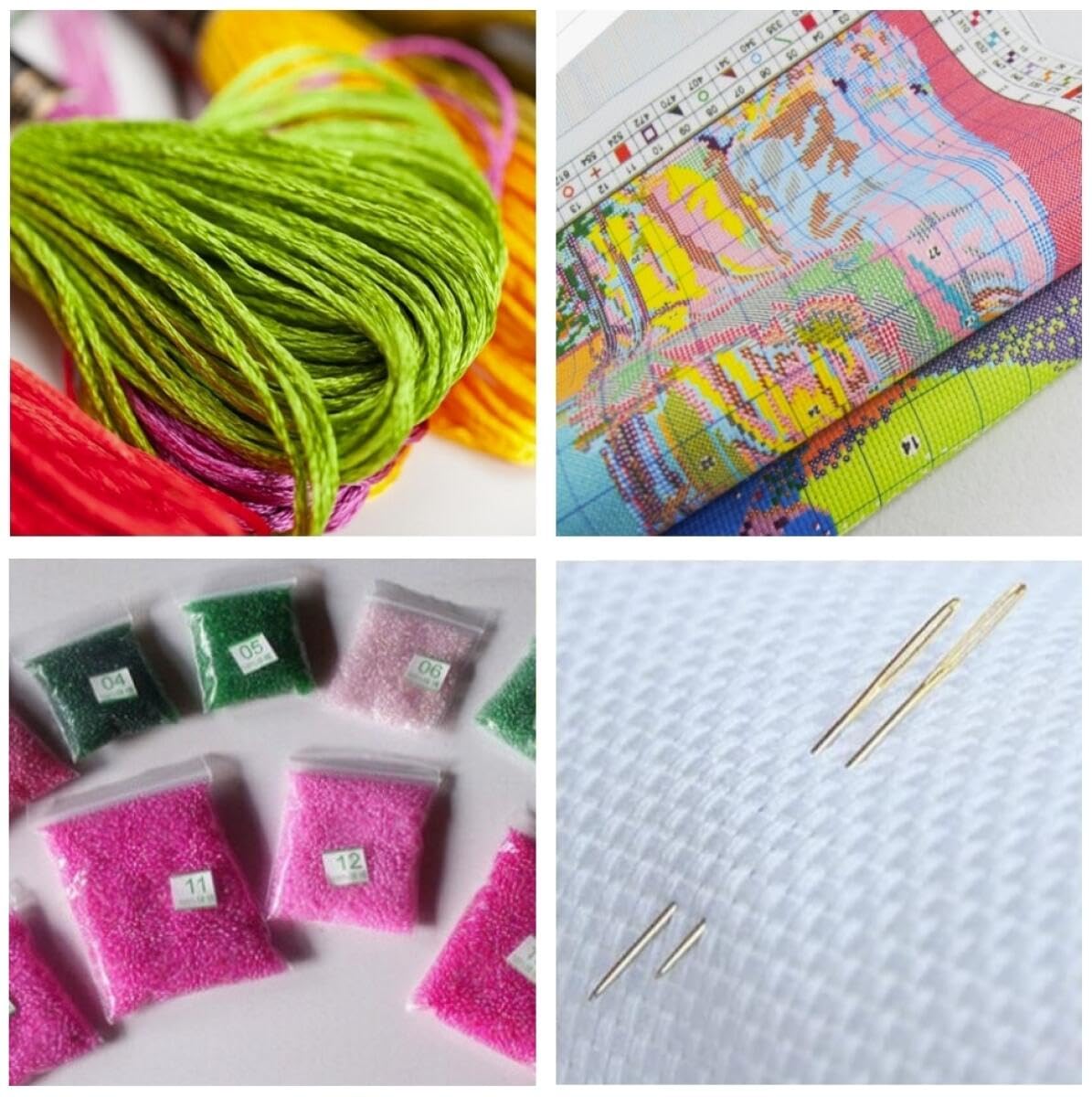 LFYNIORS DIY Perlenstickerei Komplett Set Vögel,Tiere Und Blumen Nadelstich-Set Mit Perlen Und Kreuzstich-Set Mit Buntem Stickgarn Und Perlen 40x50cm