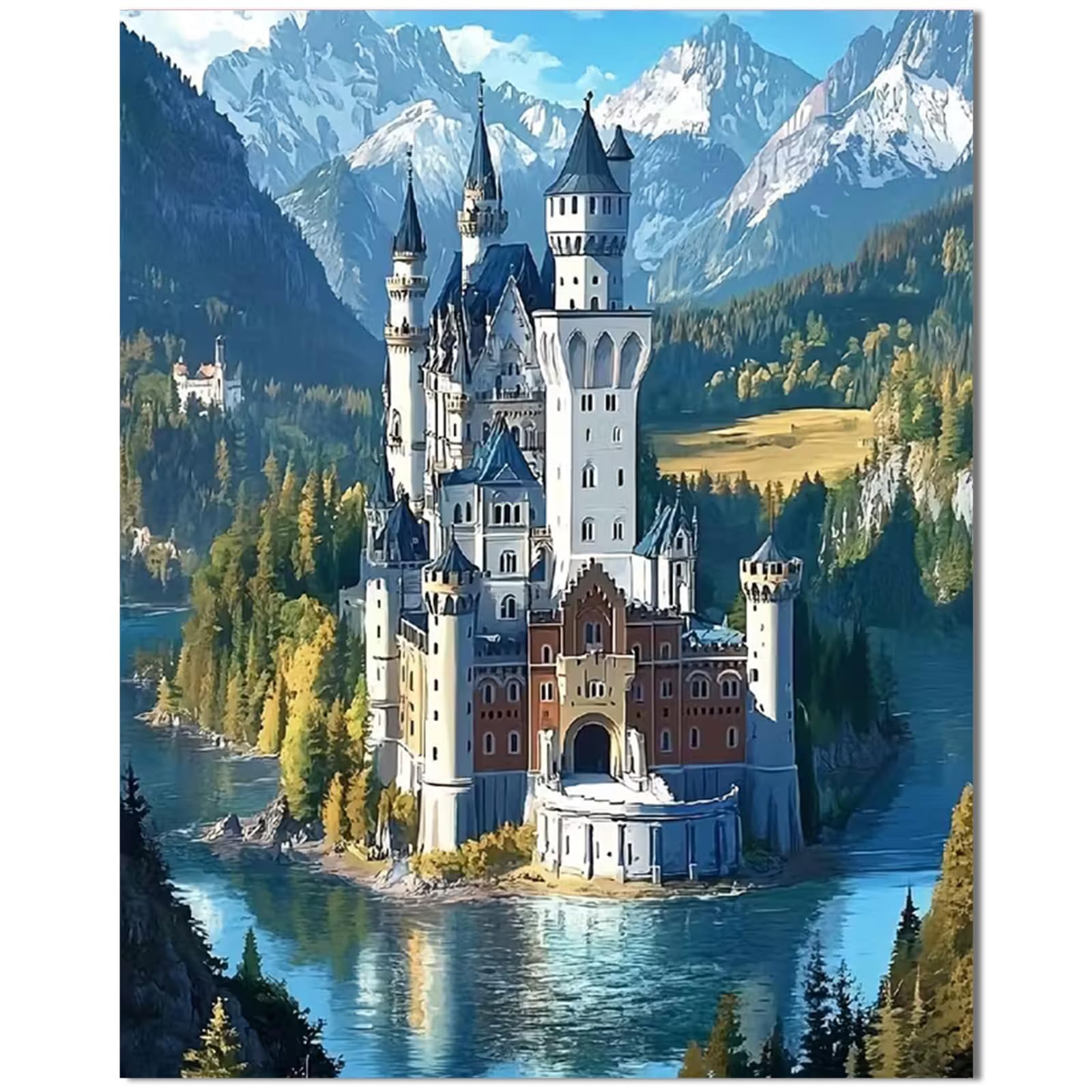 Qiukoo Malen nach Zahlen Erwachsene Schloss - Paint by Numbers Adult Mit 4 Pinseln und Acrylfarbe - DIY Handgemalt Ölgemälde Kit für Geschenke, Wanddeko und kreative Freizeit 40x50