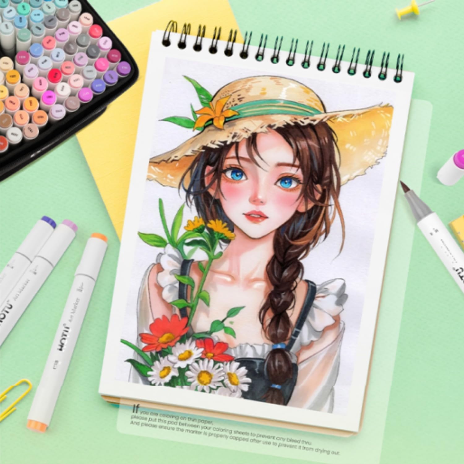 HOTU Alkohol Marker mit Pinselspitze, 120 Farben Doppelspitzige Alkoholmarker, alkohol stifte Set für Illustrationen & Ausmalen – Pinsel & Breitspitze