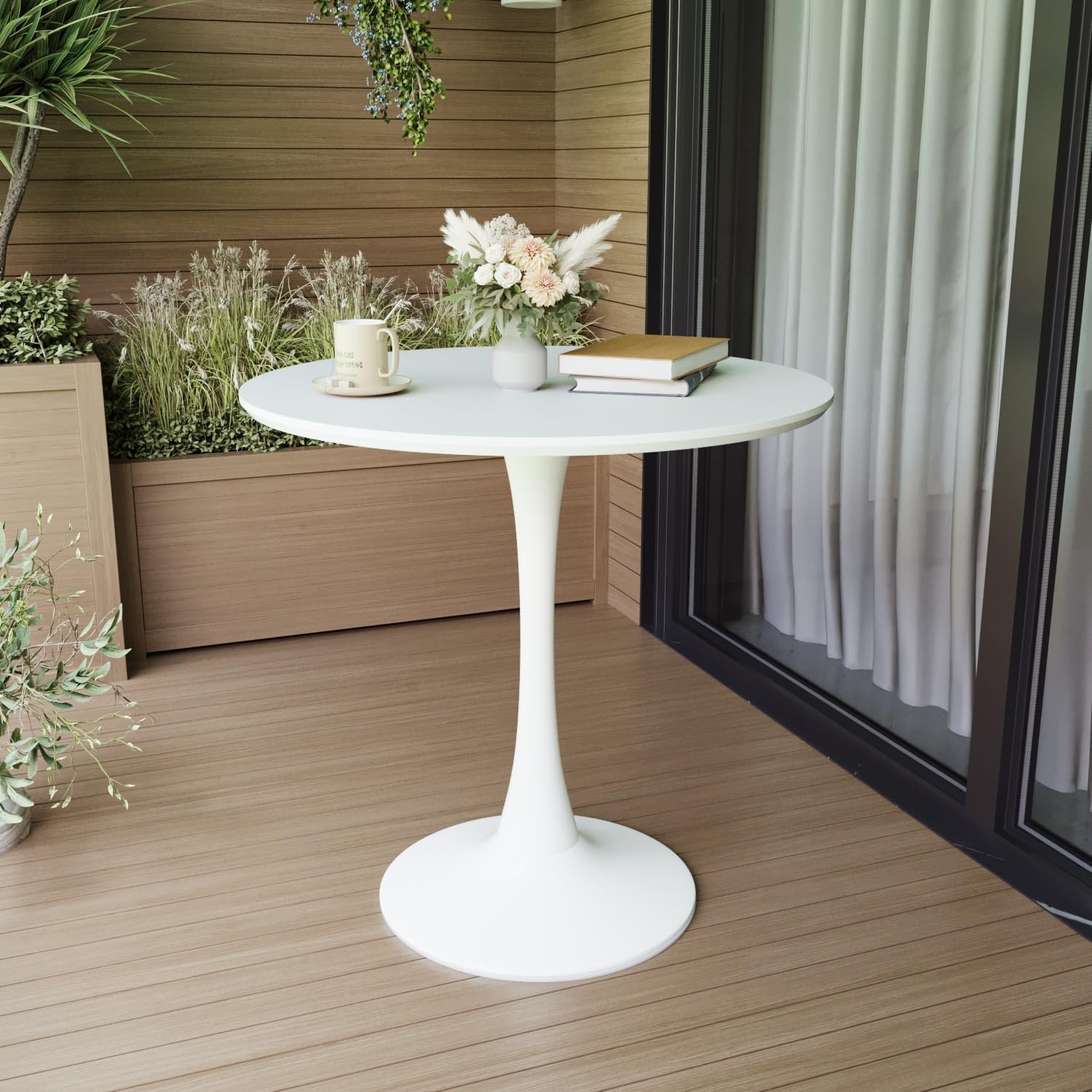 Versatile Tulip Pedestal Table, 31.5" White Round Surface for Dining and Living Rooms, Serves as a Stylish Hub for Meals, Work-from-Home Setups, and Socializing with Friends Over Coffee