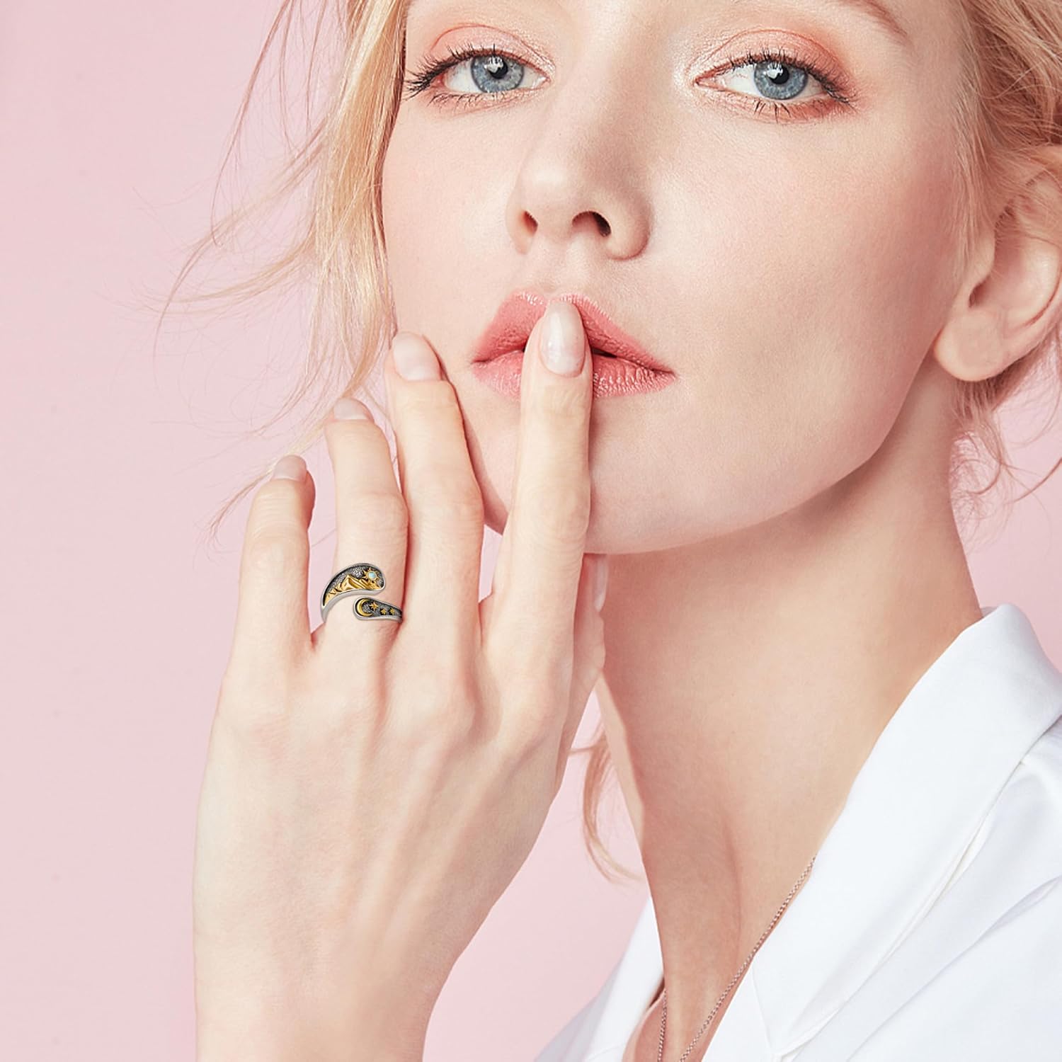 ONEFINITY Spoon Rings for Women 925 Sterling Silver Sun and Moon/Cardinal/Bee/Dragonfly/Mother Daughter/Horseshoe/Mushroom Adjustable Thumb Spoon Rings Boho Vintage Jewelry Gifts for Women - Image 5