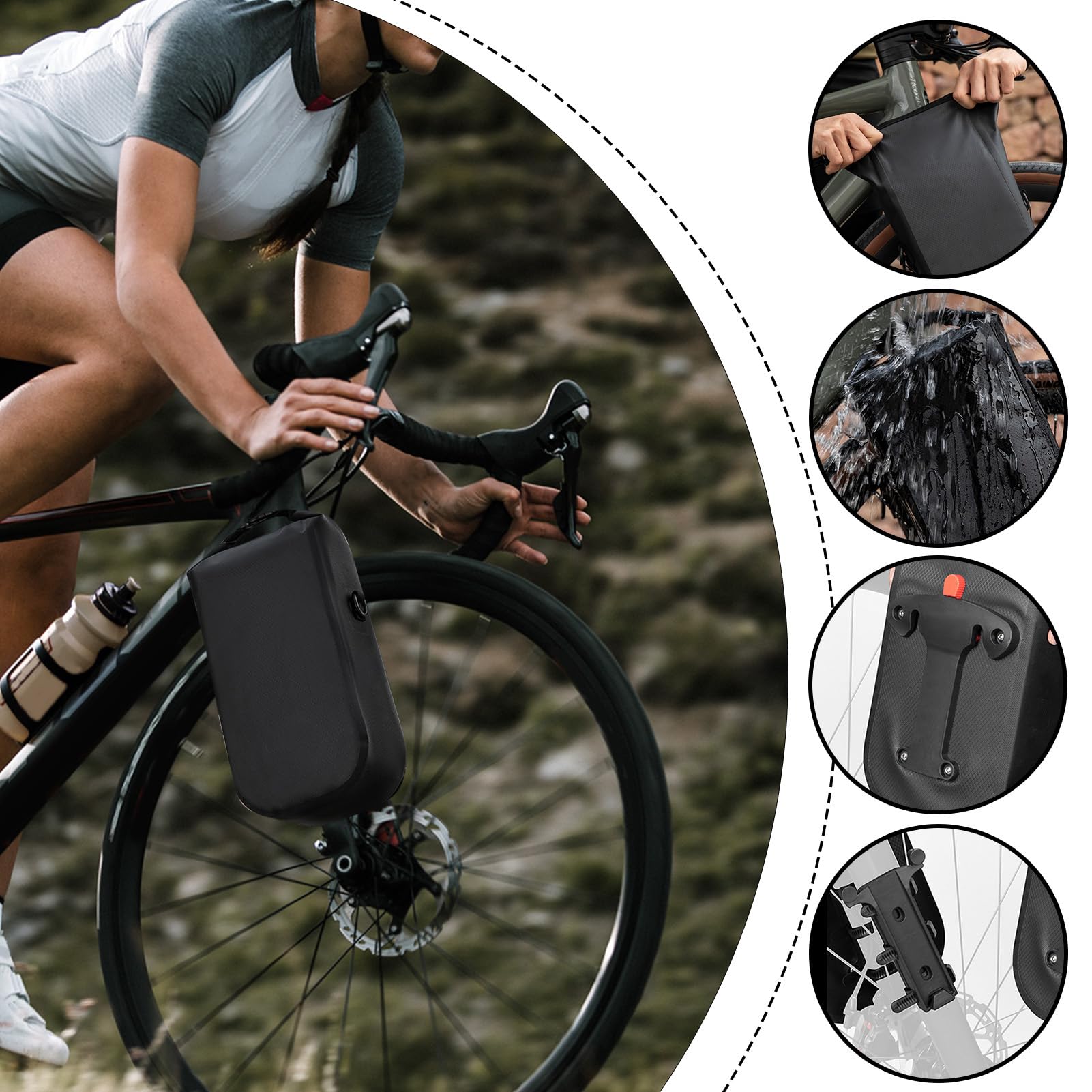 Borsa Per Foŕcella Anteriore - Coppia Di 2 Borracce Impermeabili Per Ciclismo | Sacche Per Portapacchi Dotate Di Maniglia Doppia E Cinğhia A Spalla | Per Manubrio Di Mountain Bike E Bici Da