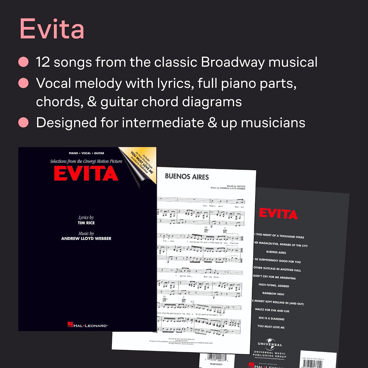 Evita Piano, Vocal and Guitar Chords